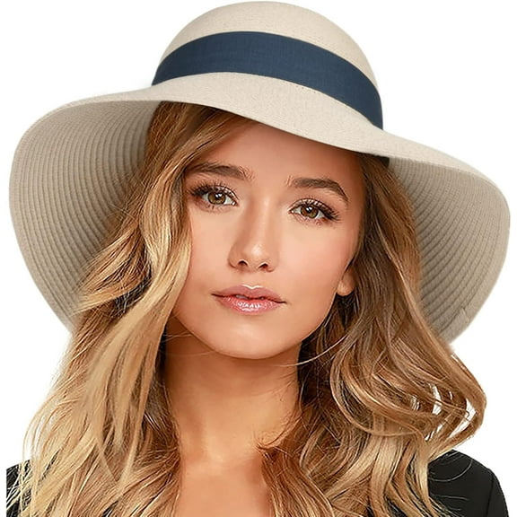 PUMIER Womens Beach Sun Straw Hat UV UPF 80 Travel Foldable Brim Summer UV Hat