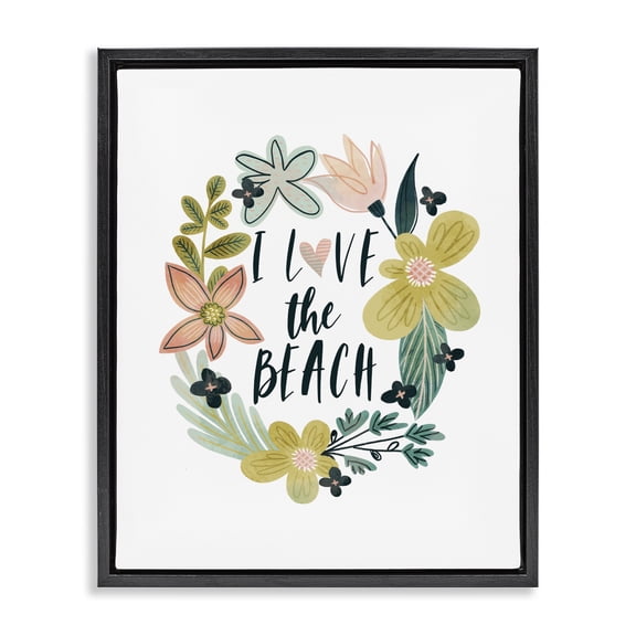 Stupell Industries Cottage Love the Beach Wreath Black Floating Frame Canvas Art, 17 x 21, by Fineapple Pair
