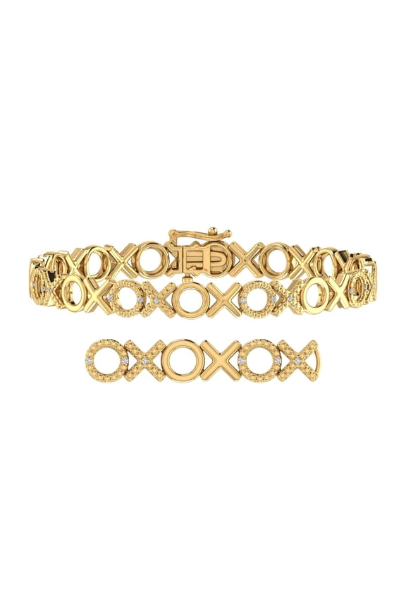 XOXO Hugs and Kisses Bracelet with 1/10 Carat Diamond in 10K Yellow Gold (7.5 Inch) (I1-I2 Clarity)
