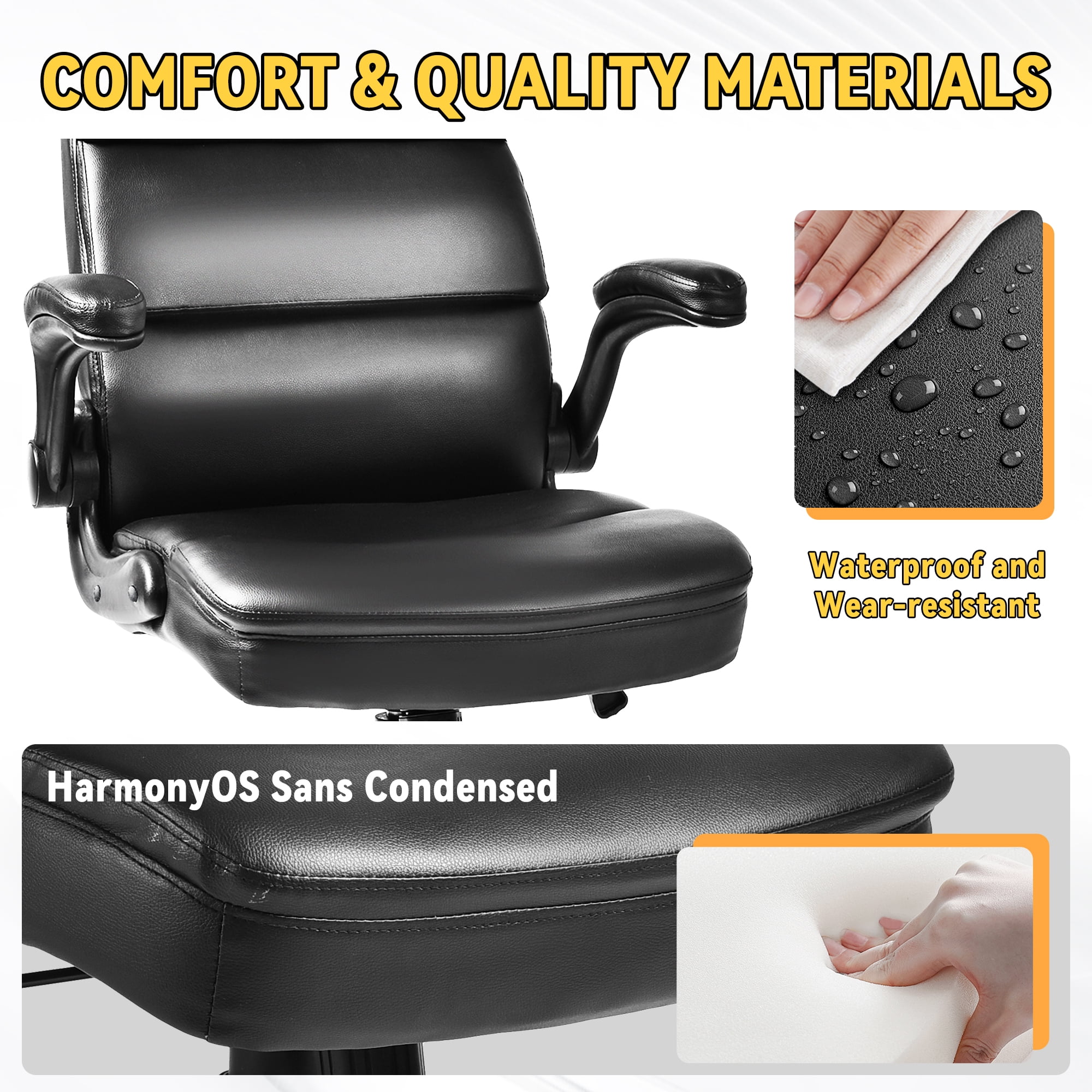 YEEZEE Office Chair with Ergonomic 3-Stage Support and High Back with Armrests,Office and Home