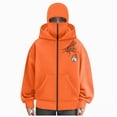 thumbnail image 2 of Towmus Balaclava Halloween Hoodie Graphic Sweatshirt Zipper, Built-In Eye Mask, Double Hooded Full Zip Winter Coats with Pocket, Unisex, Orange， L, 2 of 5