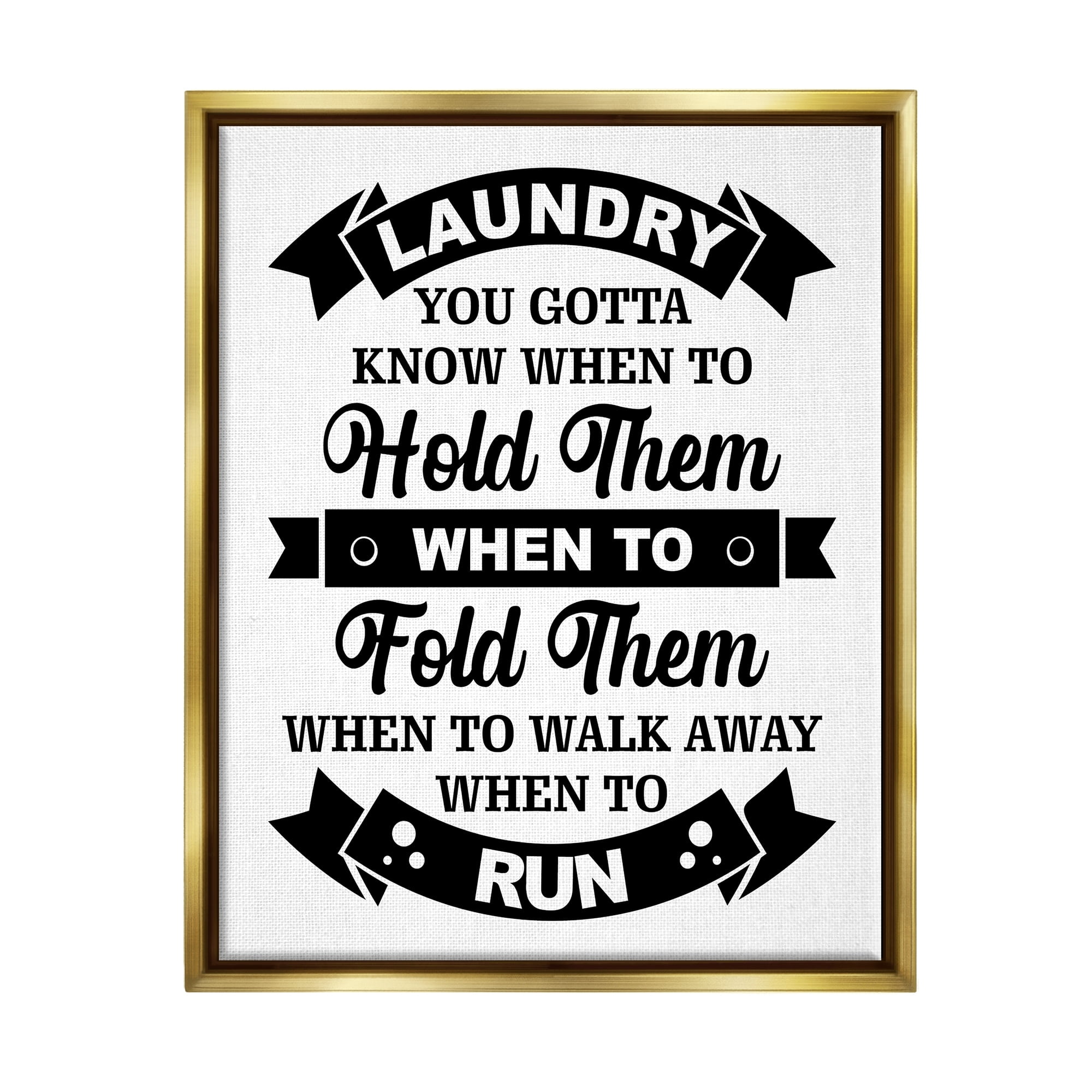 Stupell Industries Laundry Room Vintage Style Text Phrase Banners Graphic Art Metallic Gold Floating Framed Canvas Print Wall Art, Design by Lettered and Lined