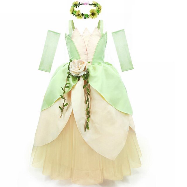 Ropa de niña, disfraz de princesa y rana, vestido de Tiana para niños, vestido de carnaval, vestidos de princesa para niñas, vestidos de juego de rol 120 6-7T Gao Jinjia LED