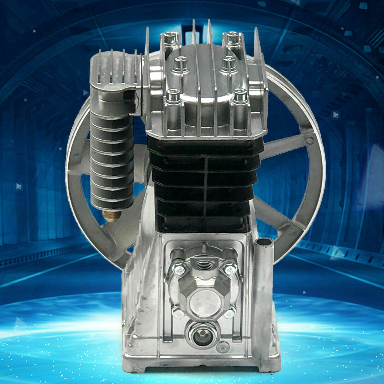 2HP  175L/Min Air Compressor Pump, 1.5KW Piston Twin Cylinder Air Compressor Head Pump Aluminum Oil Lubricated Pump With Silencer, Breathing Nozzle