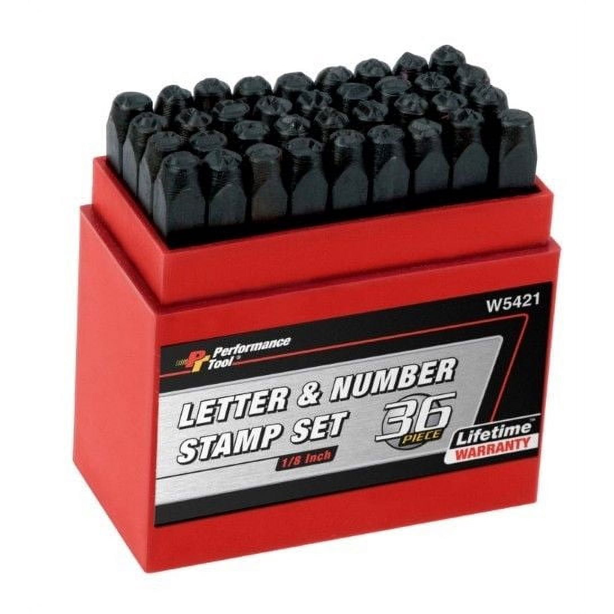Performance Tool W5421 36 Piece 1/8-Inch Steel Letter/Number Stamping Set with Handy Storage Box for Identification on Most Items