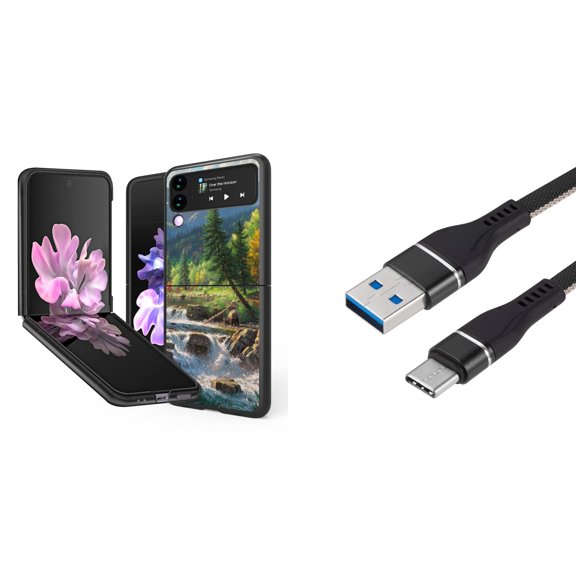 Bemz Premium Bundle for Samsung Galaxy Z Flip 3 5G: Slim Snap-On Protector Case (Bear River), Nylon Braided USB-C to USB-A Cable (3 Feet)