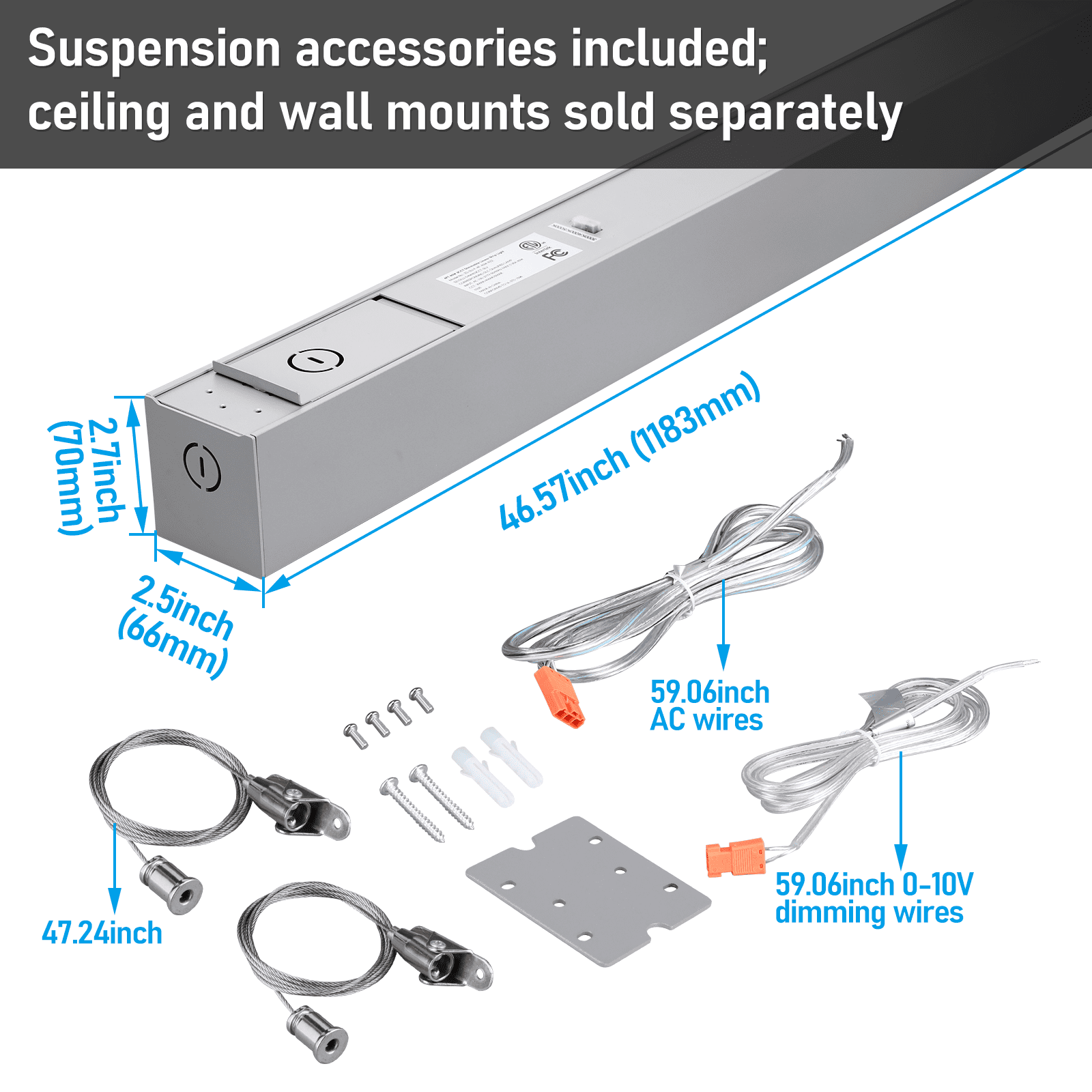4 Pack 4FT Linkable LED Linear Light, 3CCT Dimmable Suspension Office Lighting Fixture, 40W, Matte Silver Aluminum Housing, ETL Listed