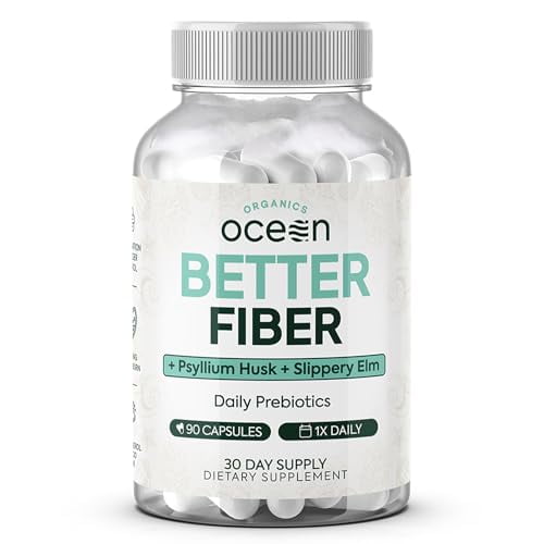 Organics Ocean Better Fiber - Suplemento diario de fibra - Suaviza las heces para defecar sin esfuerzo - con Psyllium Hulk y olmo resbaladizo - 90 cápsulas