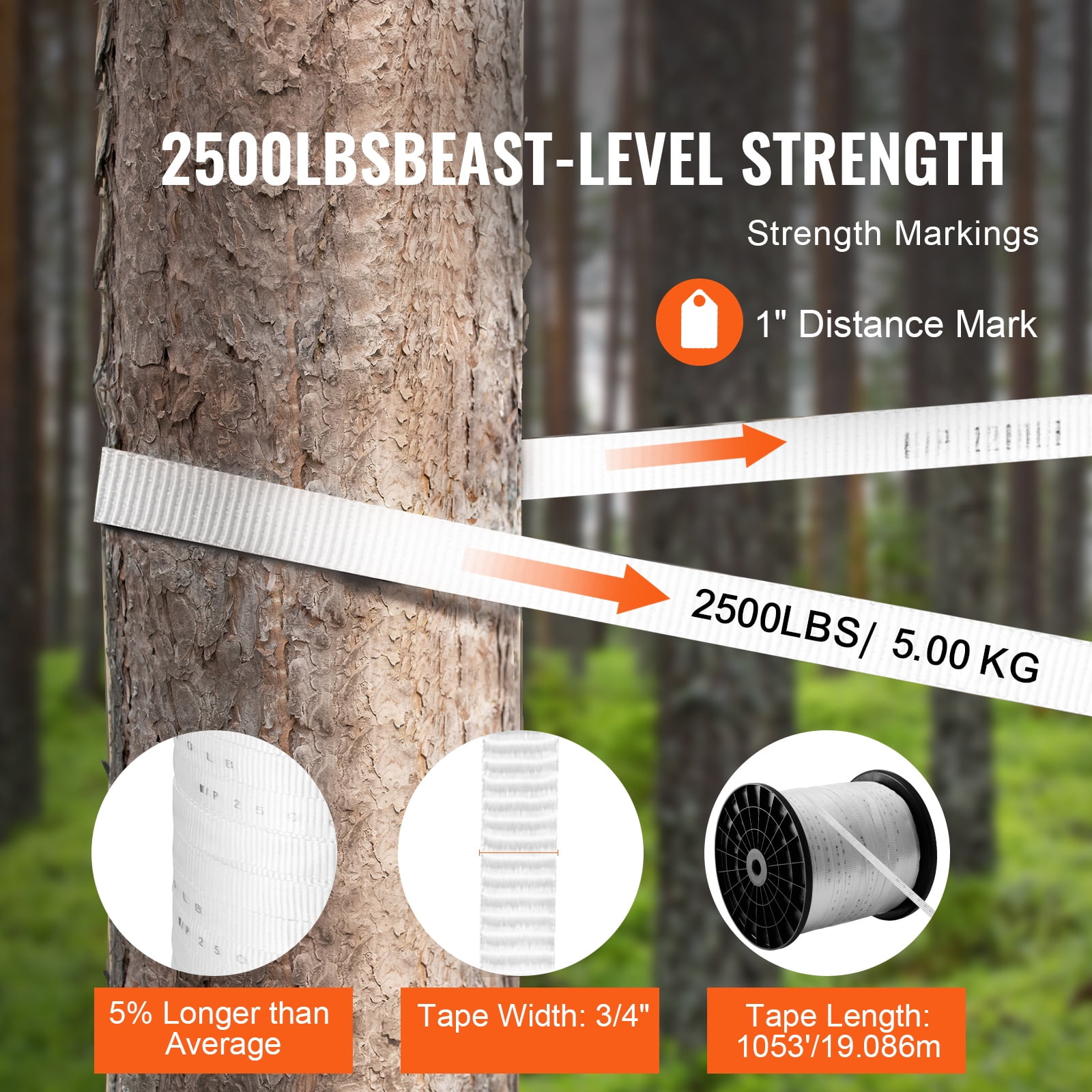 KFFKFF Polyester Pulling Tape, 3/4 inch by 1053 feet Flat Mule Tape, 2500 lbf Strength, Marked Webbing for Cable Pulls, Packing, Gardening, Electrical & Conduit Tasks, White