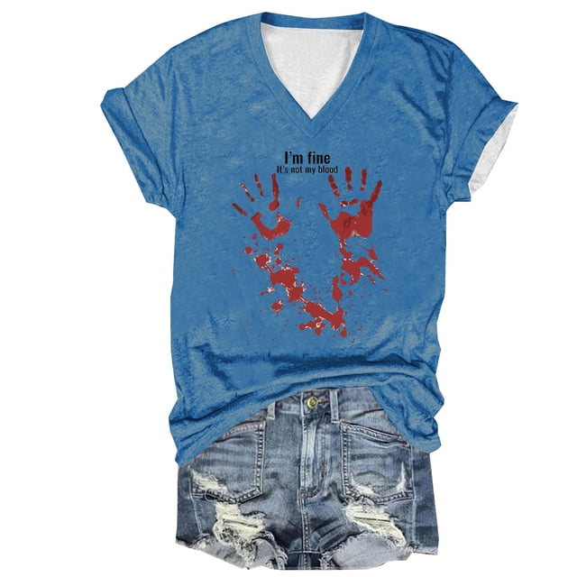 Tops Cortos para las Mujeres, Halloween Impreso V-Cuello Camiseta de Manga Corta, Tela de Imitación de Moda Casual