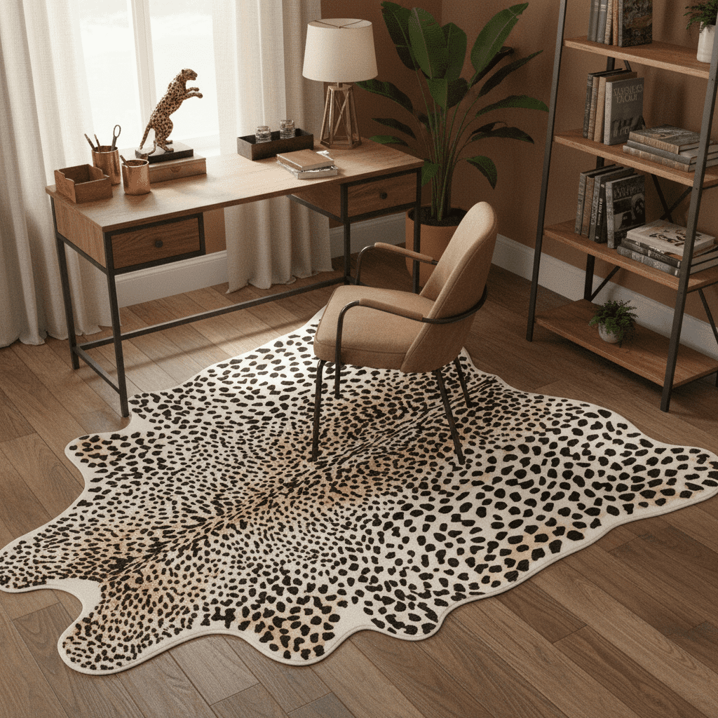 VALOMENE Cheetah Print Area Rug, 5.7' x 7' Faux Fur Leopard Skin Rug, Soft Shaggy Animal Print Carpet for Living Room, Bedroom, Office Decor