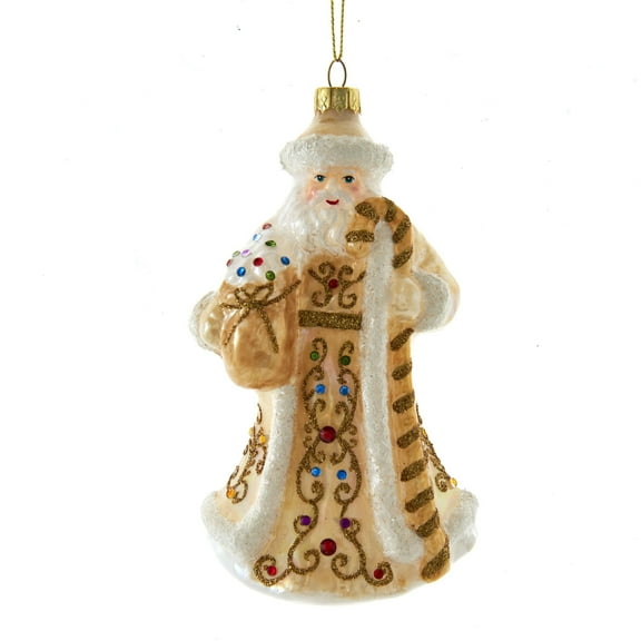 Kurt Adler Glass Ornament for Christmas Tree, White and Gold Jeweled Santa 6.5"