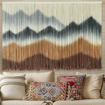 Macrame Wall Hanging Mountain Wall Art Dip-Dyed Macrame Wall Decor Modern Wall Decor Fiber Wall Art Craftsmanship 57" Wx35 L