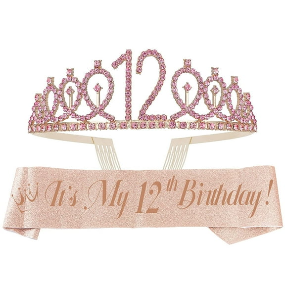 12th Birthday, 12th Birthday Decorations for Girls, 12th Birthday Gift, 12th Birthday Gifts for Girls, 12th Birthday Tiara and Sash, 12th Birthday Tiara and Sash Pink, 12th Birthday Crown for Girls
