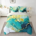 thumbnail image 2 of jejeloiu Aesthetic Geometric Art Bedding Comforter Set 7 Pieces,Gpld Splatter Gold Full Bedding Set,Green Tie-Dye Fitted Sheet Flat Sheet,Lightweight Room Decor Reversible, 2 of 8