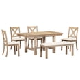 thumbnail image 3 of 6 Pieces 60-82" Extendable Dining Table Set with Two 11"Removable Leaf for 6, Dining Table 4 Upholstered Dining Chairs and Dining Bench, Wood Kitchen Table for Dining Room, 3 of 9
