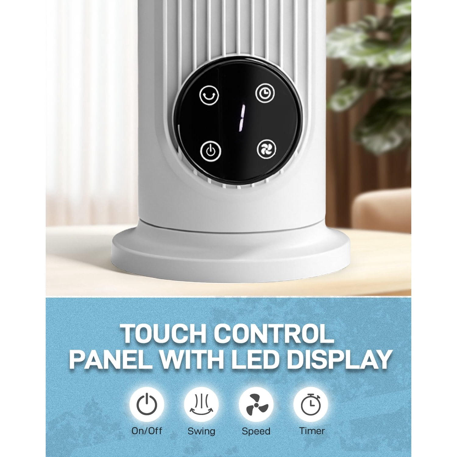 Tower Fan, 110V, 25W, 16 Inch Mini Column Tower Fan, Touch Control with Remote, Plastic Body, Copper Motor, White, 3 Speed, Oscillating, 9-Hour Timer, Floor & Wall Mount for Home Use