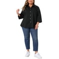 thumbnail image 2 of Agnes Orinda Women's Plus Size Button Down Shirts Collared Pleated 3/4 Sleeve Blouses Solid Business Shirt 1X Black, 2 of 6
