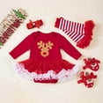 thumbnail image 2 of IUYRTFE Cute Christmas Reindeer Print Long Sleeve Romper Dress Outfit Set with Headband Socks Shoes Four Piece Baby Girls Holiday Party Wear(Red,6 Months), 2 of 3