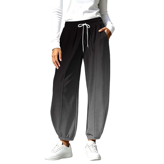 Naotn Women's Gradient Color Jogger Sweatpants, Elastic Drawstring High Waist Casual Pants for Workout Lounge Jogging Black XL