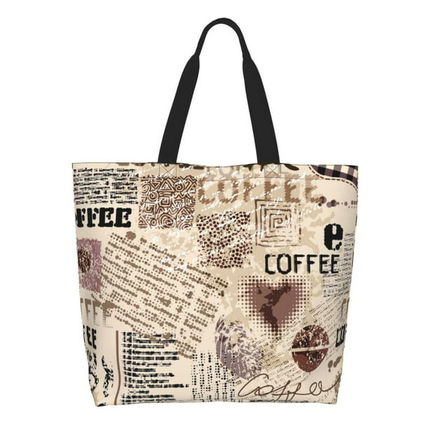 Disketp Abstract Coffee Pattern With Letters Bolsa Tote Estampada para Mujer, Bolso de Hombro y de Mano para Compras y Viajes
