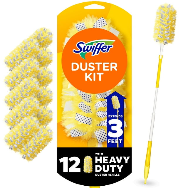 Swiffer Duster Kit with 3 ft Extendable Handle, Heavy Duty Dusting Starter Kit with, For Ceiling Fans, Vents and Hard to Reach Places