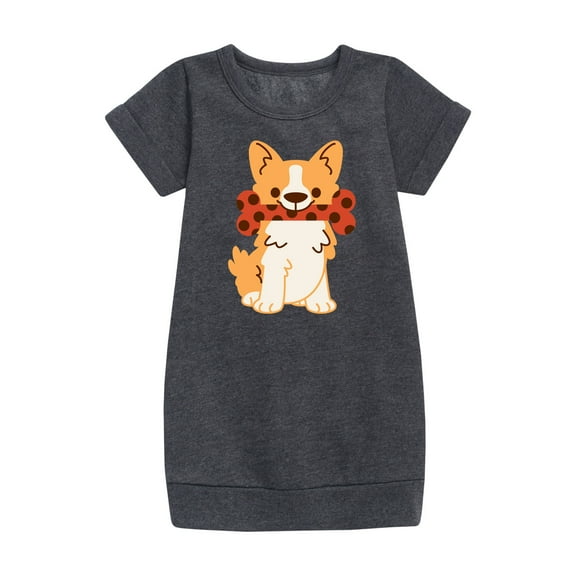 Instant Message - Corgi With Bone - Toddler And Youth Girls Fleece Dress