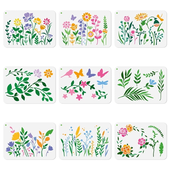 9Pcs Wildflower Stencils