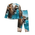 thumbnail image 1 of Balery Ice Blue Coastal Lion Conjunto de Pijama con Estampado para Mujer, Conjunto de Dos Piezas con Manga Larga, Ropa de Dormir Suave con Bolsillos, Pijamas Cómodos-Large, 1 of 7