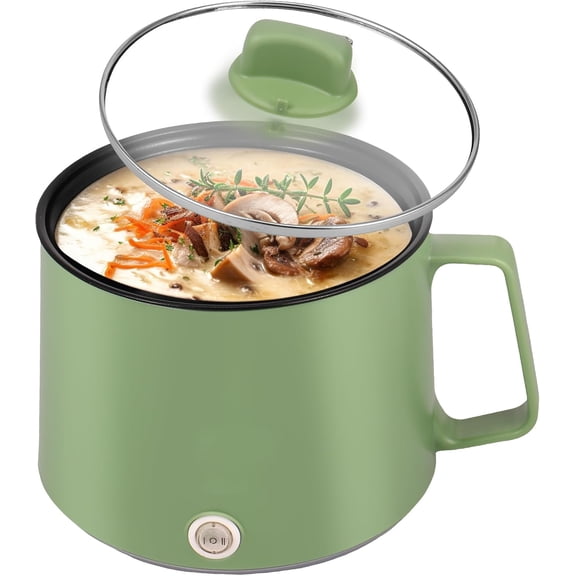 SONGAUN 1.7L Mini Electric Hot Pot 2 Gear Rapid Noodles Cooker Non-Stick Electric Cooking Pot with Over Heating & Boil Dry Protection for Noodles Porridge Soup (Green)
