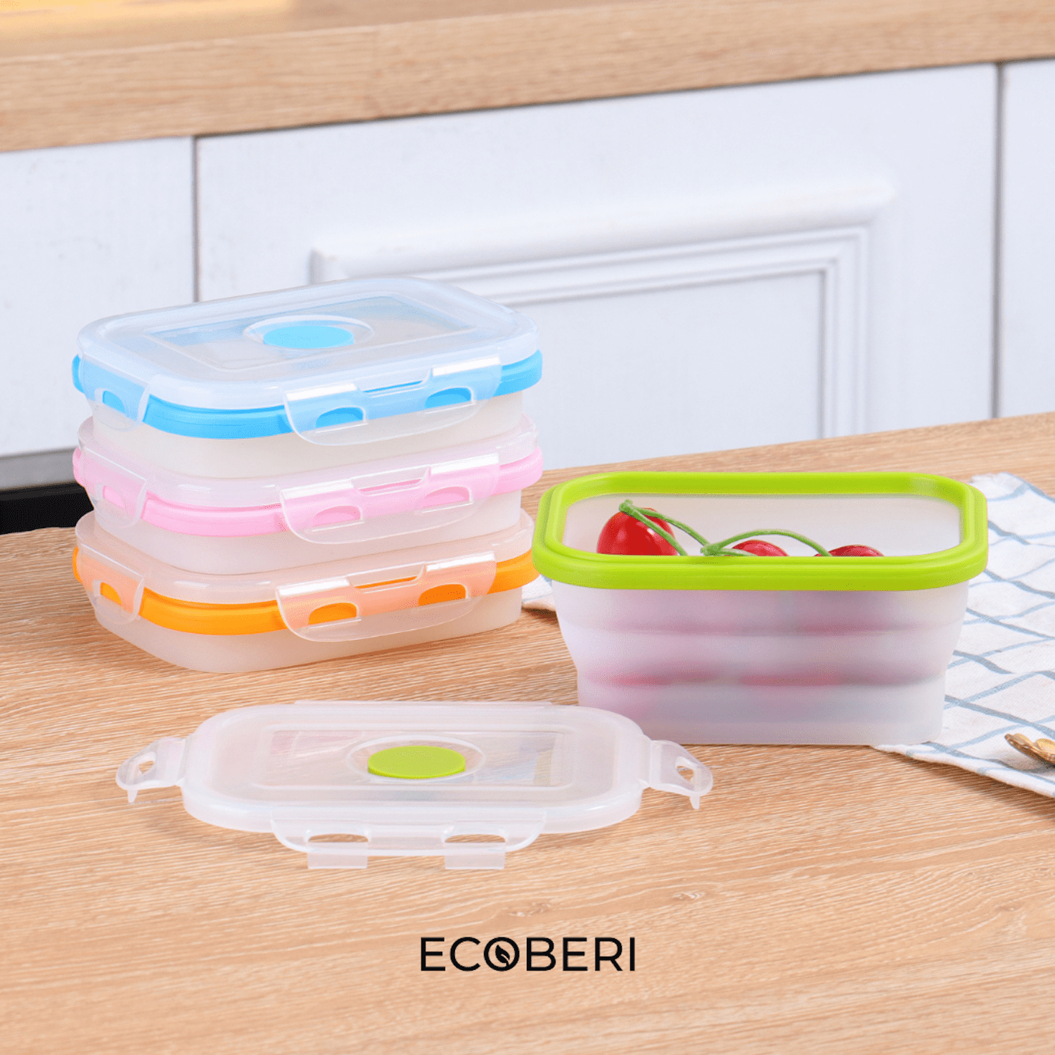 IvyMei Set of 4 Collapsible Food Storage Containers with Lids Portable  Silicone Food Containers Microwave Freezer Safe Lunch Box
