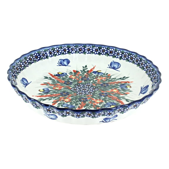 Blue Rose Polish Pottery Spring Butterfly Pie Plate
