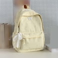 thumbnail image 3 of Solid Color School Backpack, Bow Embroidery Backpack with Pendant, Lightweight Breathable Bookbag for Middle School College, Yellow, 3 of 9