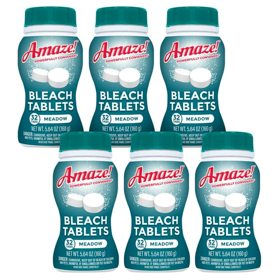 Amaze!® Ultra-Concentrated Bleach Tablets – Powerful Stain-Fighting & Whitening Laundry & Home Cleaning, 192 count, Meadow Scent