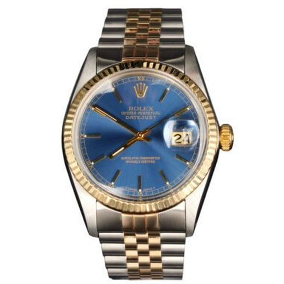 Pre-Owned Mens Rolex Two-Tone Datejust Watch Blue Dial 16013