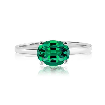 JeenMata 1.25 Carat Oval Cut - May Birthstone Solitaire Engagement Ring in 18k White Gold Over Silver