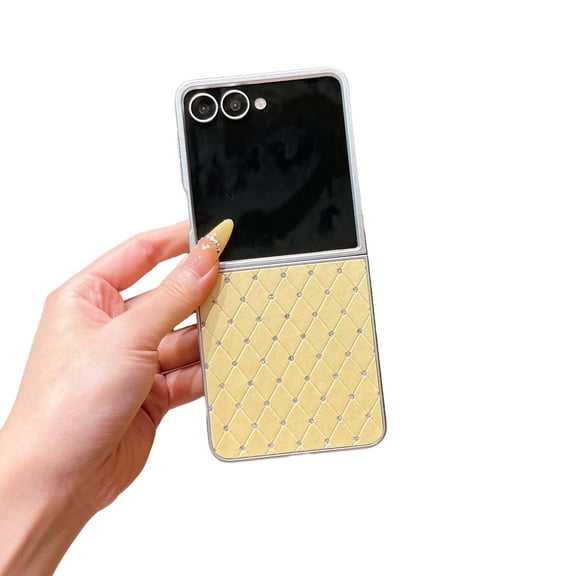 Allytechgroup Stylish Glitter Bling Case for Samsung Galaxy Z Flip 4, Shockproof Premium PU Leather Diamond Embossed Slim Fit Shell Luxury Phone Case Cover for Women Men, Gold