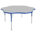 thumbnail image 1 of 60in Flower Everyday T-Mold Adjustable Activity Table Grey/Blue - Toddler Swivel with Six 14in Stack Chairs Blue - Swivel Glide, 1 of 2