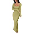 thumbnail image 1 of Vestido Informal de Larga para Mujer, con Escote Cuadrado, Suave, Ajustado, para y Otoño. Verde Hierba L, 1 of 8
