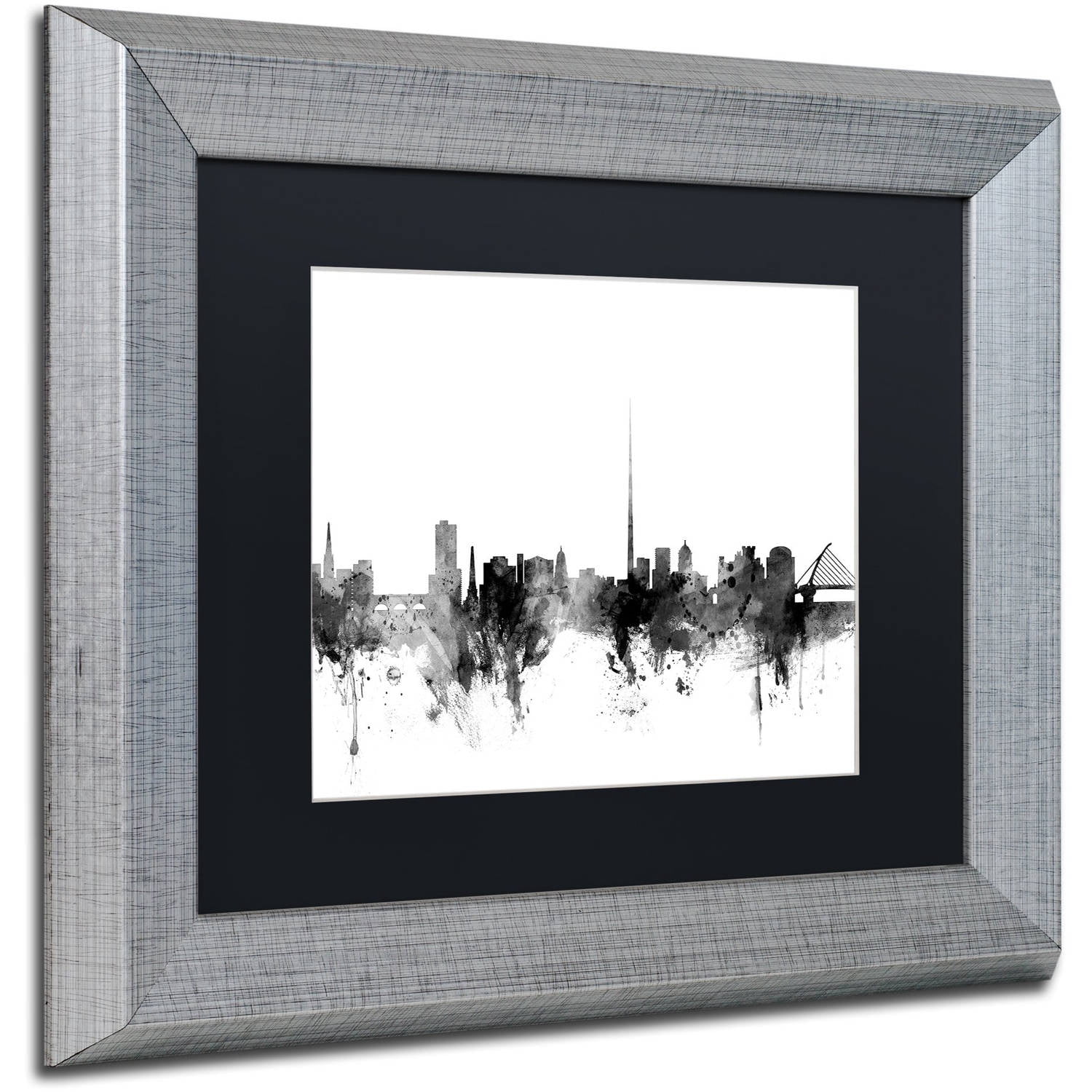 Trademark Fine Art "Dublin Ireland Skyline B&W" Canvas Art by Michael Tompsett, Black Matte, Silver Frame