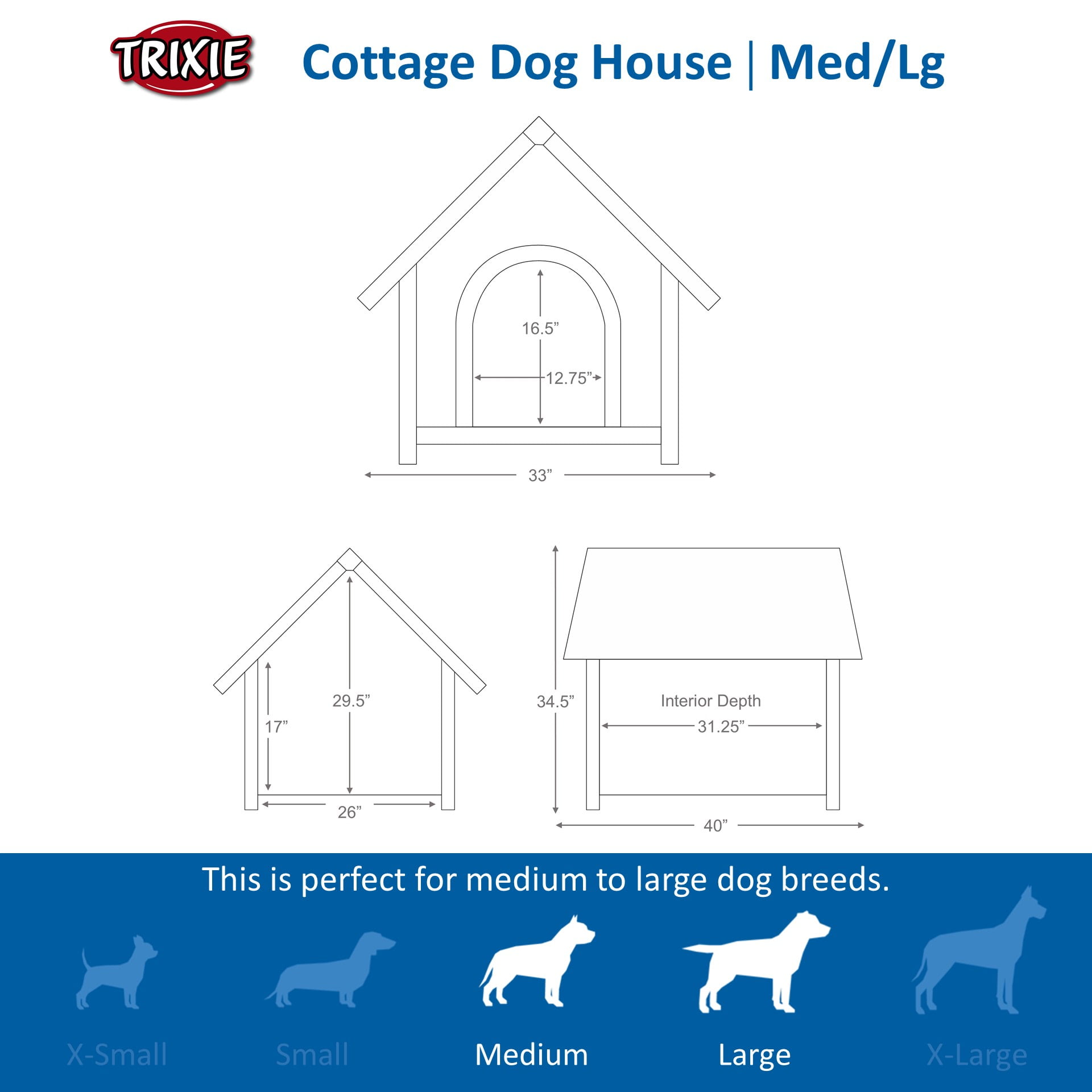 TRIXIE Cottage Weatherproof Medium Wooden Outdoor Dog House with
