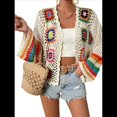 thumbnail image 3 of Cárdigan de Crochet Floral para Mujer, con Abertura Frontal, Larga, Color Albaricoque, Talla S, 3 of 9