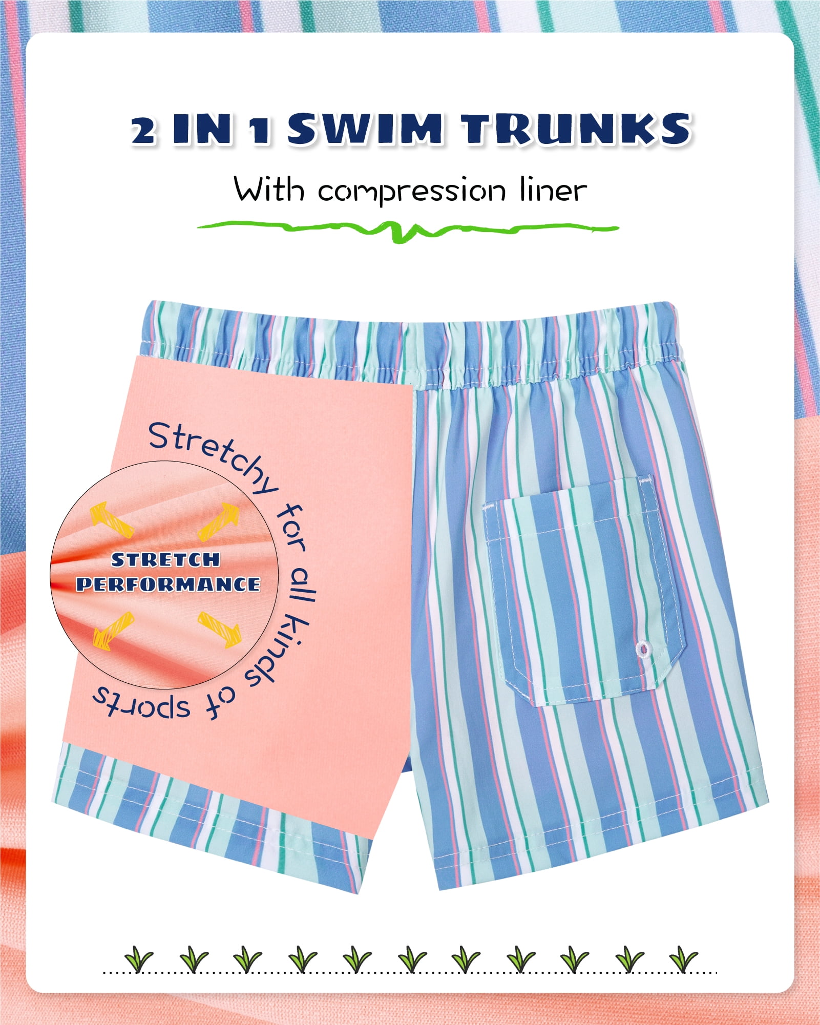 SURF CUZ Boys Swim Trunks with Boxer Brief Liner Toddler Boy Stretch Swimsuit Shorts Quick Dry Swimming Trunks Bathing Suit