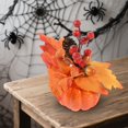 thumbnail image 5 of Clearance Under $1 Orange Pumpkin Autumn Centerpiece with Maple Leaves 7.8in for Fall Decor, 5 of 5