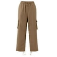 thumbnail image 6 of New Pocket Design Solid Cargo Pants Trousers for Men Full Length Casual Loose Drawstring Pockets Pants Male Cargo Trousers Khaki S, 6 of 7