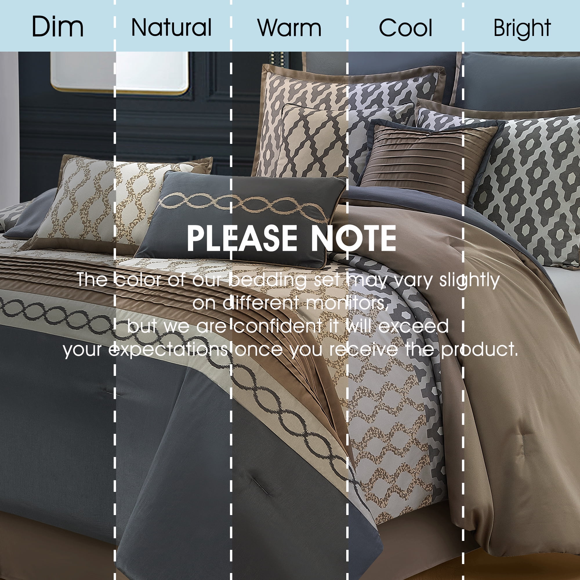 Lanco Geometirc Queen Size Comforter Set , 10 Piece , Jacquard Home Decor , Premium Lightweight Microfiber