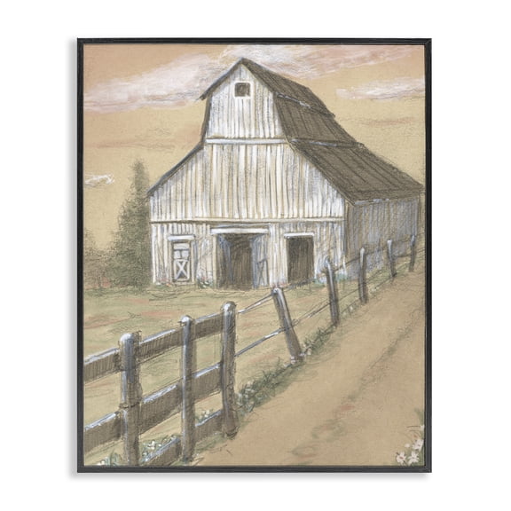 Stupell Industries Barn Fence Drawing Black Framed Giclee Art, design by Patti Bishop