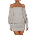 thumbnail image 5 of LWavelet Women's Off-the-Shoulder Batwing Sleeve Bodycon Mini Dress for Party & Club Wear Light Gray M, 5 of 6