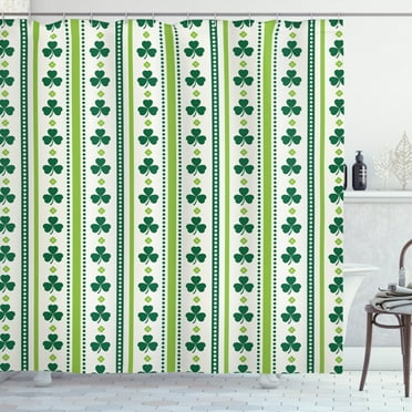 Ambesonne Floral Shower Curtain, Irish Clovers Lines Dots, 69"Wx75"L, Lime Green Dark Green