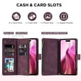 thumbnail image 2 of ELEHOLD Case for iPhone 16 Plus, PU Leather Zipper Wallet Flip Folio Case with Card Holder &  Wrist Strap &  Stand,Winered, 2 of 6
